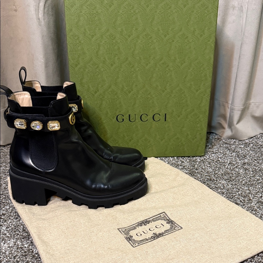 Gucci Black Ankle Boots with Jewel Accents